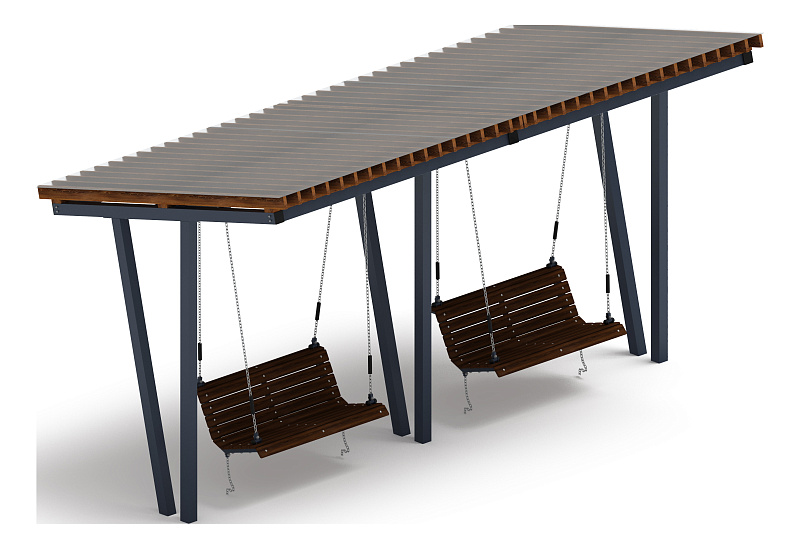 Пергола тент с качелями (наклоная) - МФ 78.03.02-И1 /с поликарбонатом/